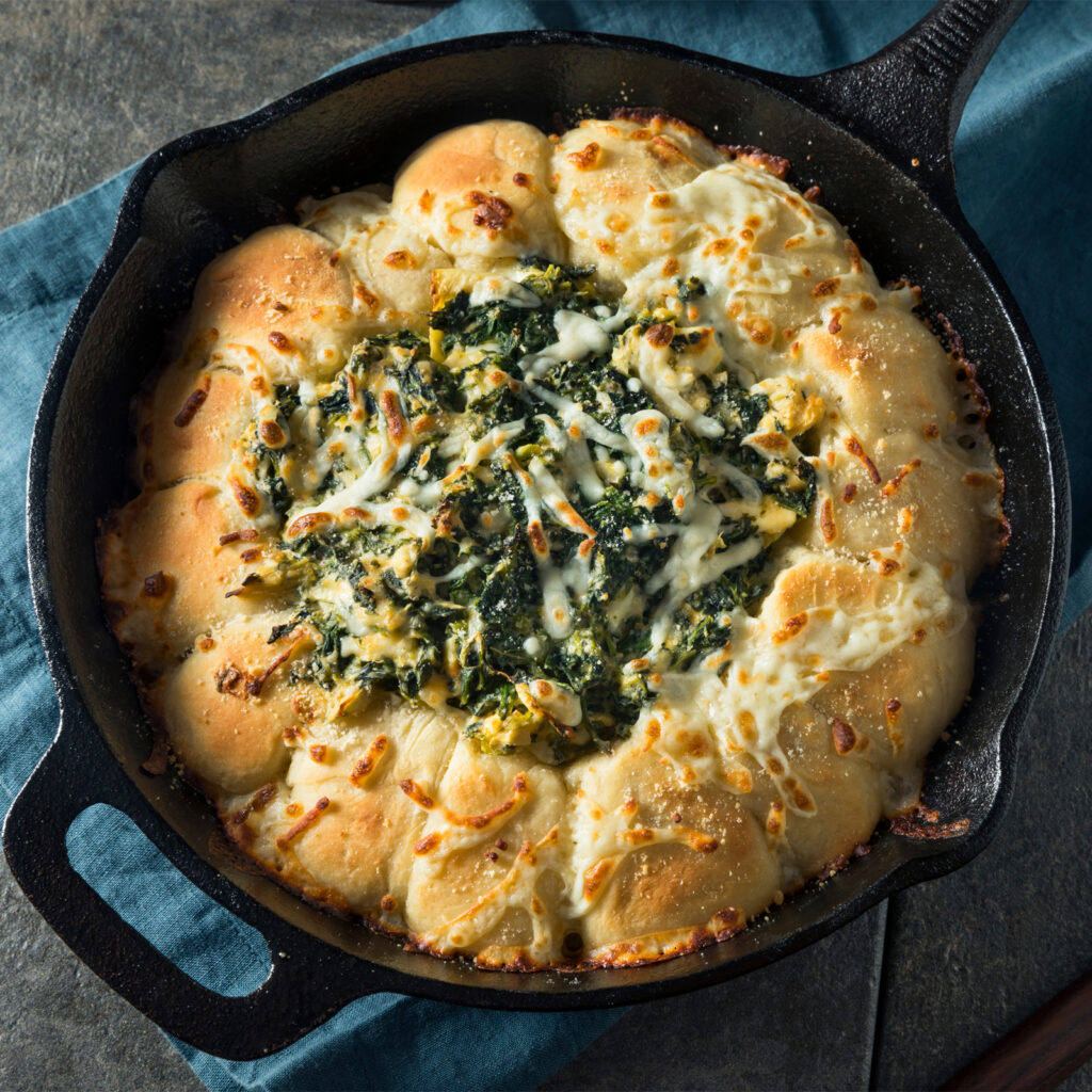 Cheesy bread with spinach dip Trempette Chaude aux epinards recipe using Below Zero